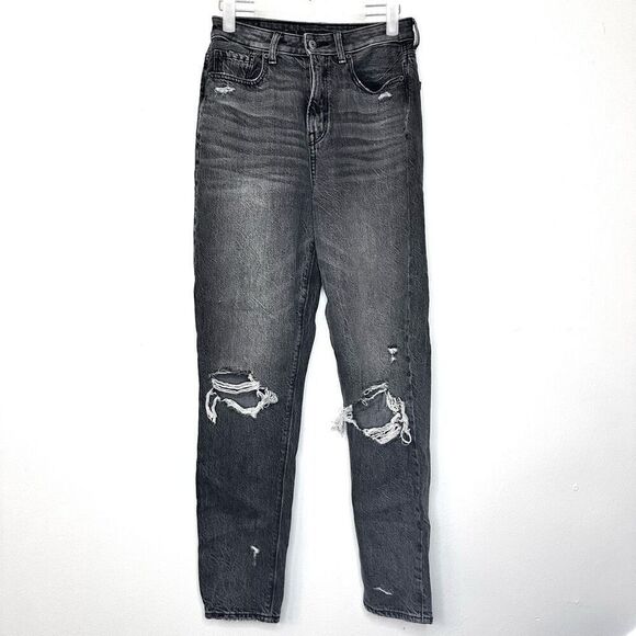 American Eagle Outfitters Whisker Cotton Blend Distressed Gray Mom Jeans Size 2 - Picture 1 of 5
